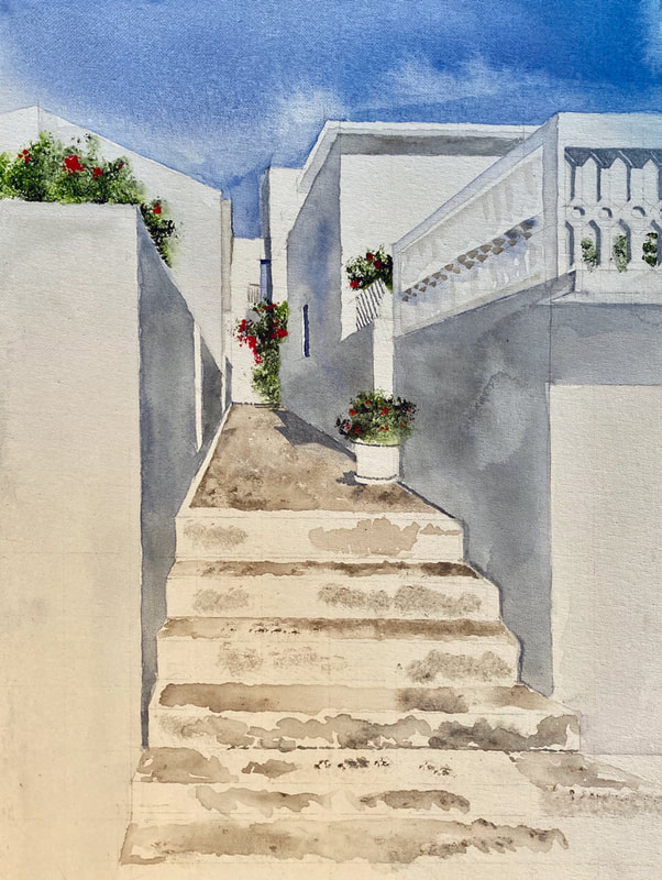 Milos, Greece. Acrylic painting on canvas board.