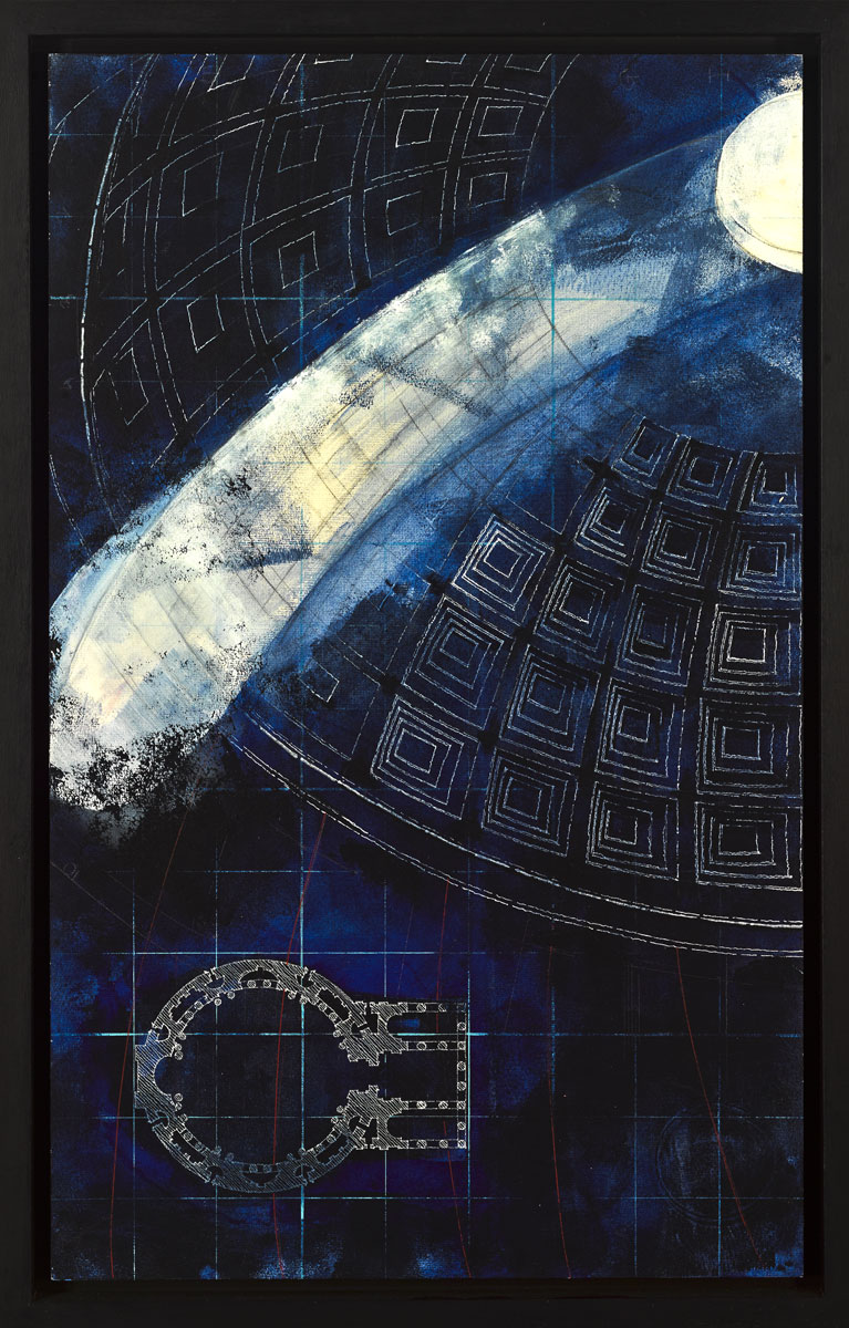 Blueprint Series Painting - The Pantheon, Rome; Acrylic on canvas board, framed