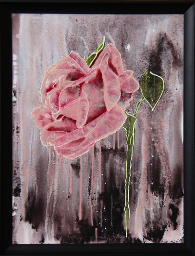 SOLD - ©RoseLong, Pink Rose, Acrylic Painting