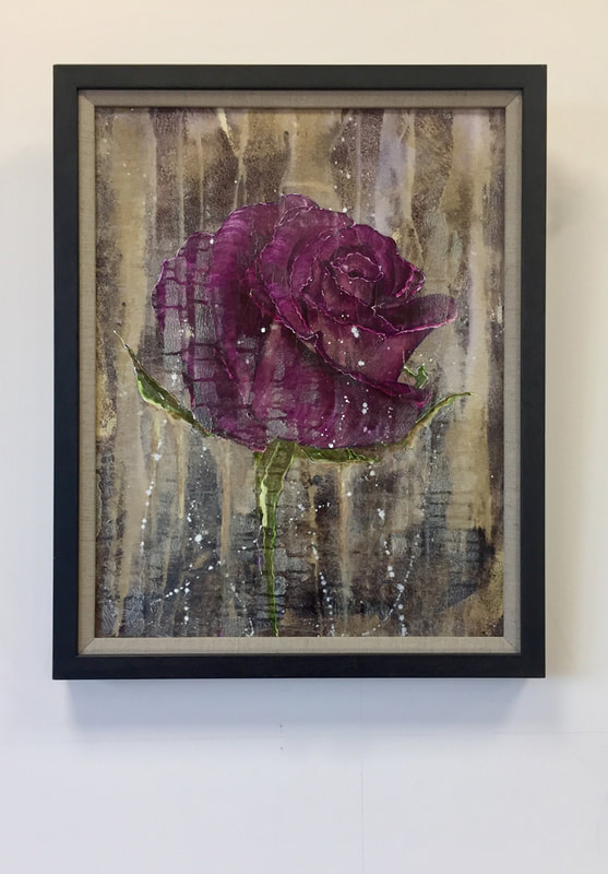 Purple Rose Painting; Acrylic on canvas board, framed